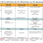 Menu du 1 au 5 décembre